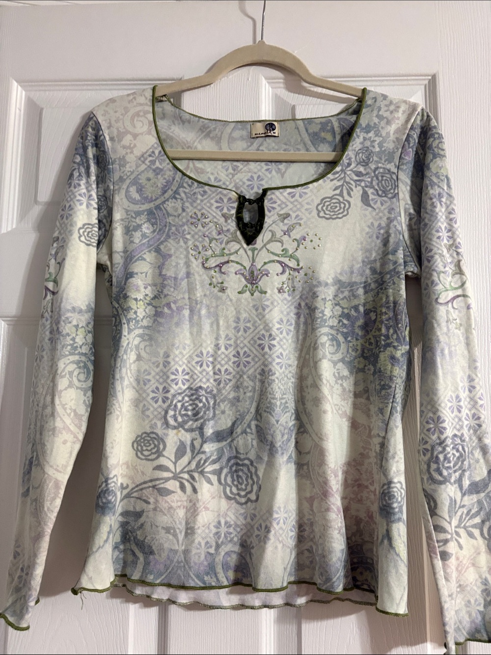 ONE WORLD Pastel Floral Scoop-Neck Long Sleeve Top